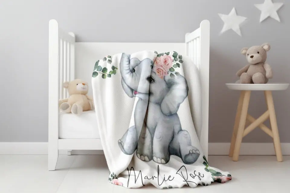 Elephant Roses | Personalized for a Girl | Velveteen Blanket