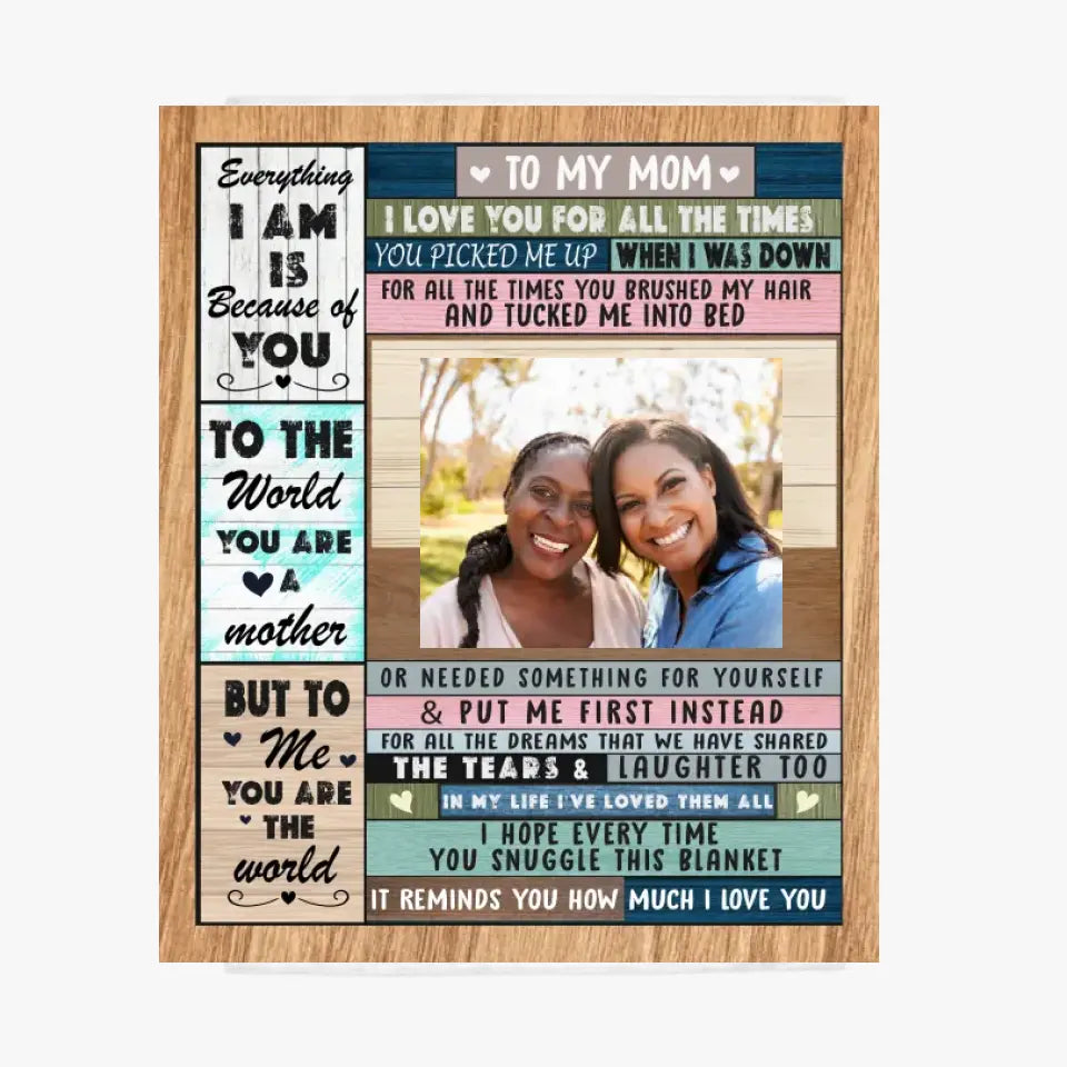 To My Mom | Everything I am Is because of You| Personalized Photo | Blanket