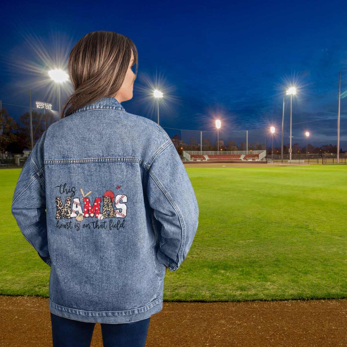 Baseball Mama ⚾ | Heart is on the Field | Oversized Women's DTG Denim Jacket