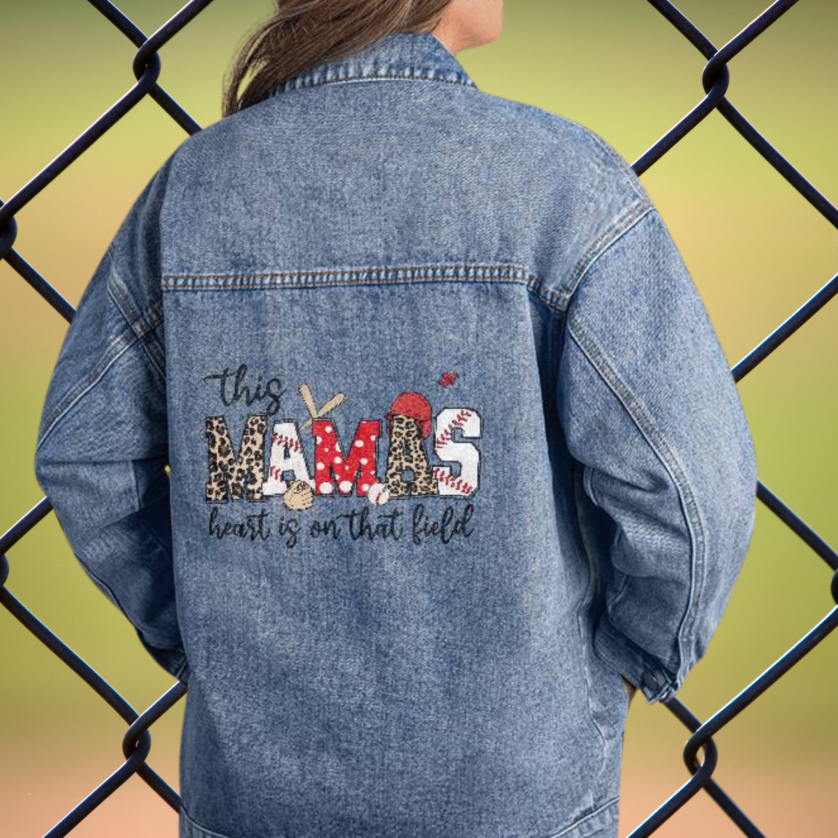 Baseball Mama ⚾ | Heart is on the Field | Oversized Women's DTG Denim Jacket