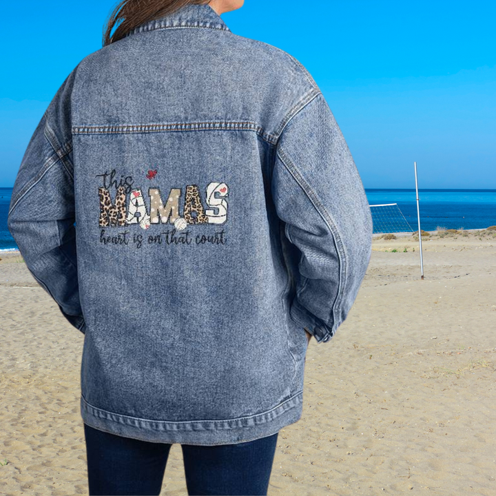Volleyball Mama | This Mama's Heart is in that Court| Oversize Denim Jacket