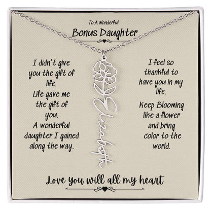 To My Wonderful Bonus Daughter | Bring Color to the World| Birth Month Flower Name Necklace