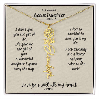 To My Wonderful Bonus Daughter | Bring Color to the World| Birth Month Flower Name Necklace